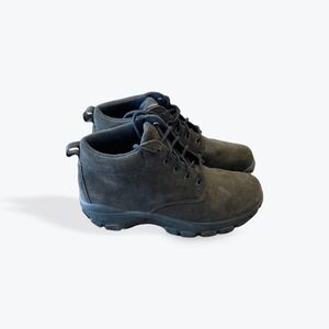 Lands' End Womens Gray Suede Lace Up Ankle Boots Lug Sole 7M 79987